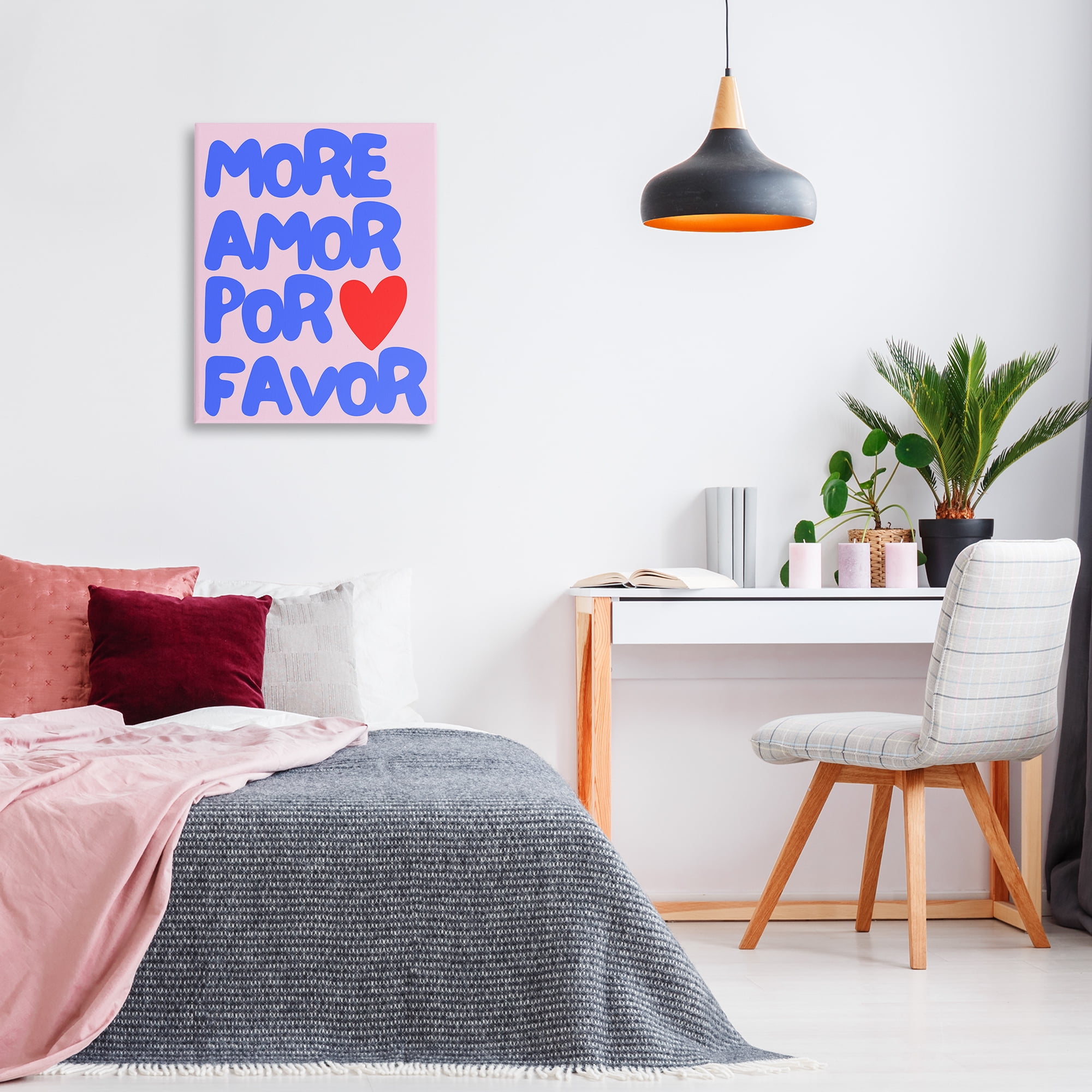 Stupell Industries Blue & Red More Amor Text & Numbers Painting Wrapped Canvas Art Print Wall Art, 24 x 30