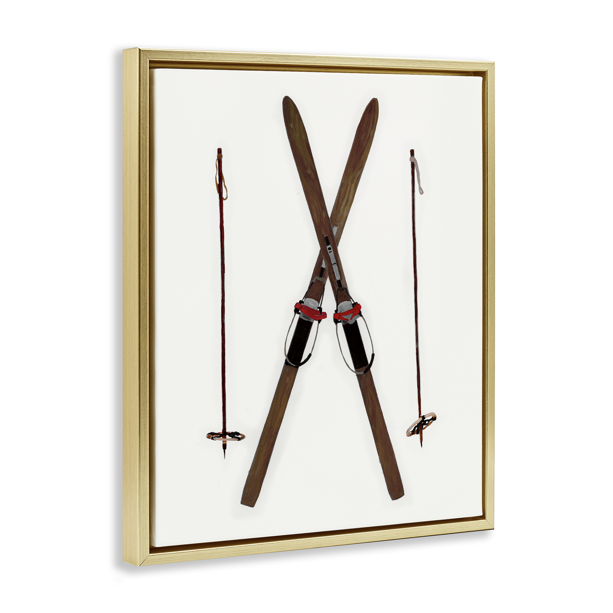 Stupell Industries Minimal Winter Skis Sports Painting Gold Floater Framed Canvas Art Prints Wall Art, 25 x 31
