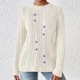 thumbnail image 3 of Women's Knitted Sweaters Fall Winter Loose Solid Color Knitted Pullovers Floral Embroidered Long Sleeved Round Neck Sweater Tops, 3 of 7