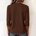 thumbnail image 5 of Nestiefly 3/4 Length Sleeve Womens Tops Dressy Casual Crew Neck T Shirts Loose Fit Three Quarter Sleeve Tops Woman Brown M, 5 of 7