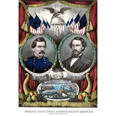 Digitally restored Civil War era Democratic Campaign Poster for the Presidential election of 1864 This campaign banner features General George McClellan and his running mate George Pendleton Poster