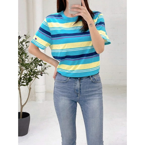 Champion Men's Classic AOP T-Shirt Fresh Stripe Sunb Blue Multi T8754P 407D55 APLJ