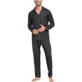 thumbnail image 5 of Aiyino Men's Silk Satin Pajama Set Striped Long Sleeve Button Down Classic Sleepwear Loungewear with Front Pocket, 5 of 8