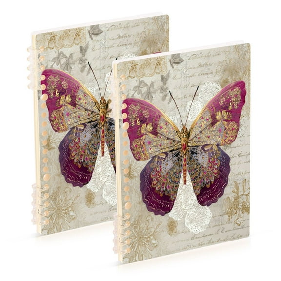 WOBOGO Dreamy Butterfly Notebook College Horizontal Grid Paper Ink Spill Resistant Water Resistant Cover 8.3x5.7x0.4in