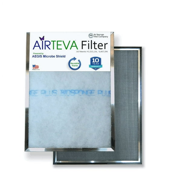 Airteva AC, Furnace Filter With (1) Biosponge Plus Replacement Pad 19 5/8 x 19 5/8 x 1) Actual Size: 19 5/8 x 19 5/8 x 3/4"