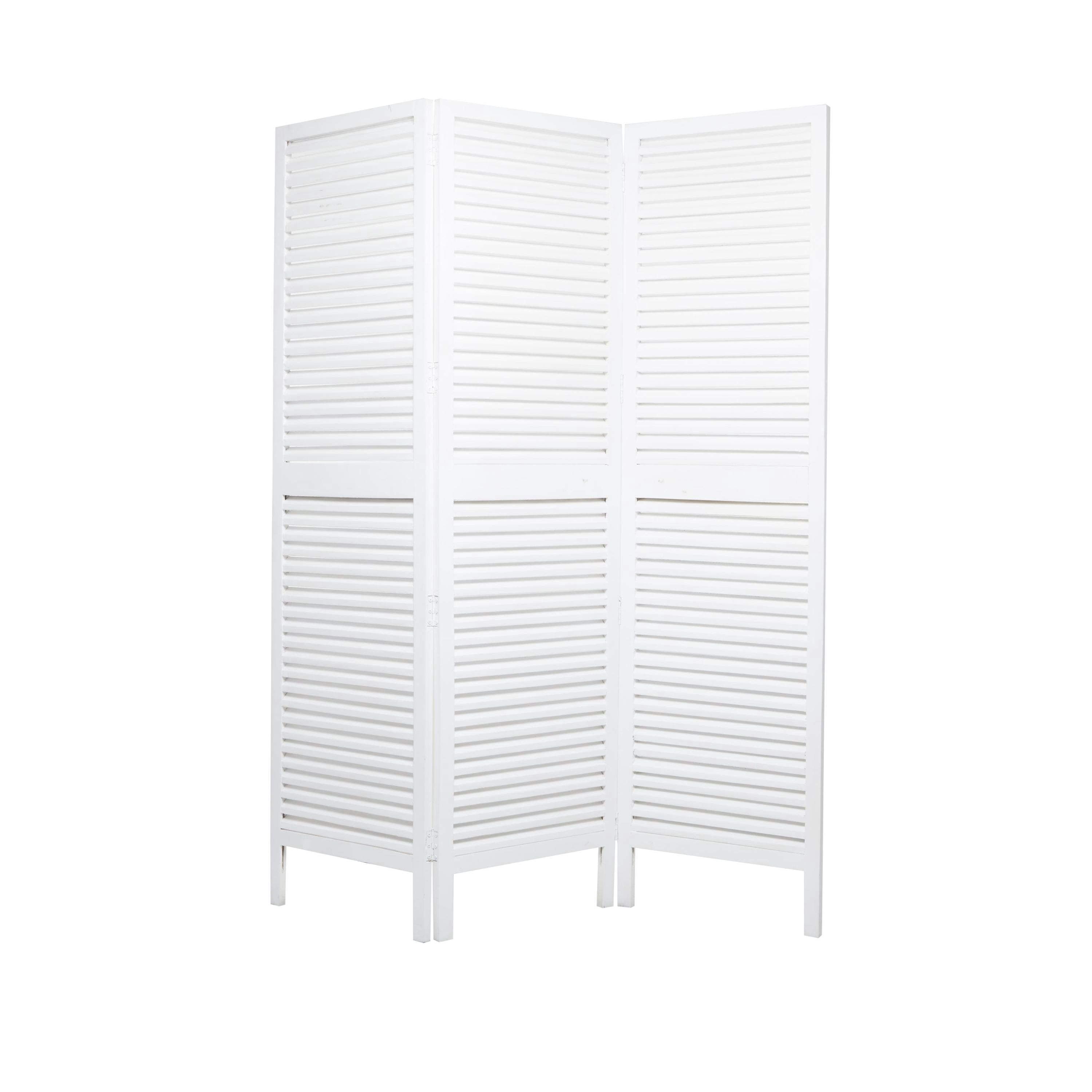 DecMode 60" x 72" White Wooden Hinged Foldable Partition 3 Panel Room Divider Screen with Horizontal Slats, 1-Piece
