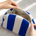 thumbnail image 4 of Large Makeup Organizer with Knitted Fabric and Zipper Closure, Blue and White Striped, for Travel and Daily Storage, Cosmetic Organizer, 4 of 6