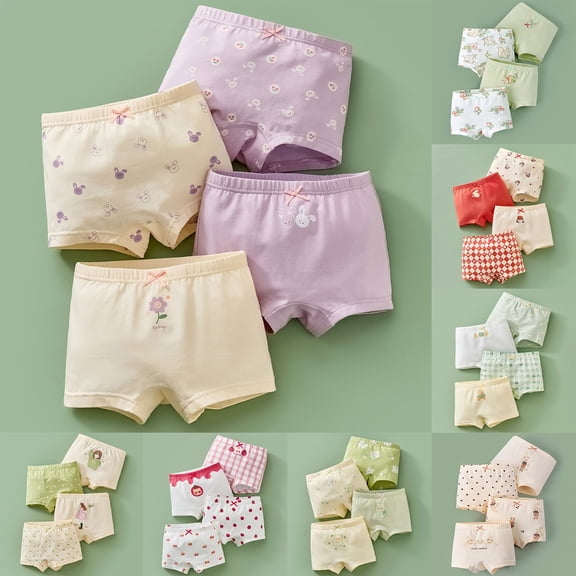 Tisuna Girls Underwear Stretchy Soft Shorts For Toddler Kids 4 Pack Cute Print Panties Everyday Wear Seasonal Outfit Size 3-4 Years Beige