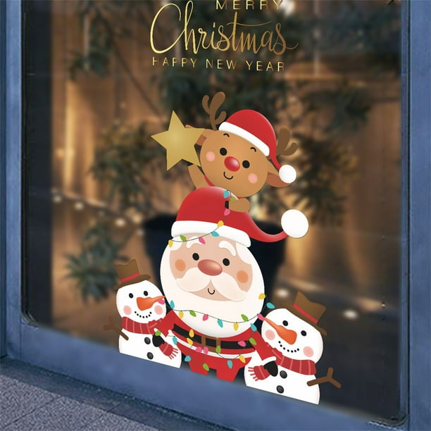XWSHYW Decoraciones Navideñas Pegatinas de Pared para Puerta con Diseño de Ciervo de Papá Noel