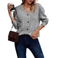 thumbnail image 2 of Females Long Sleeve T Shirts Trendy V Neck Tunic Tops Dressy Causal Ribbed Blouse Loose Comfy Spring Clothes Grey S, 2 of 8