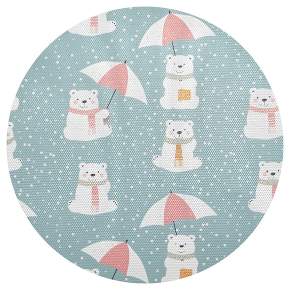 Bear Umbrella Round Placemats Set of 6 Woven Non-Slip Washable Heat Resistant Table Mats 15.4 Inch for Kitchen Dining Decor
