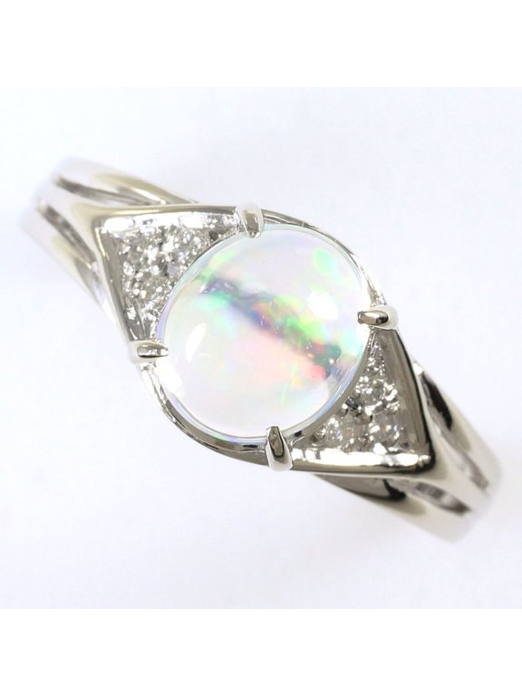 Pre-Owned PT900 Platinum Ring, 1 Water Opal 1.16ct, Diamond 0.05ct, Card, Total Weight 5.5g,...