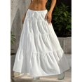 thumbnail image 3 of Women High Waist Layered Ruffle Cake Long Skirt, A-Line Swing Tie Design, Elegant Fairy Draping Bottom, 3 of 8