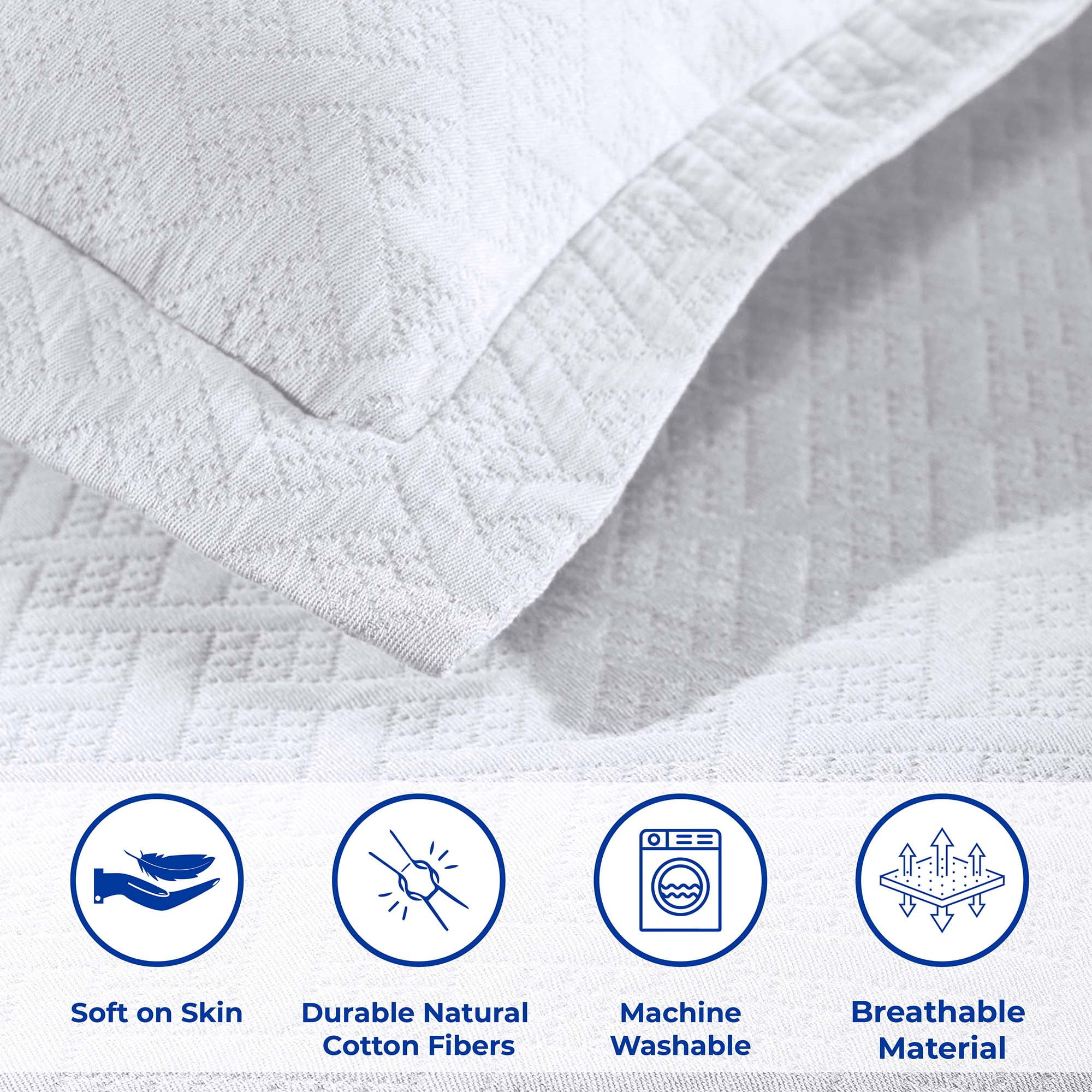 Superior Basket Weave 2 Piece Decorative Cotton Bedspread, Lightweight Bedding Set, Twin Size, White