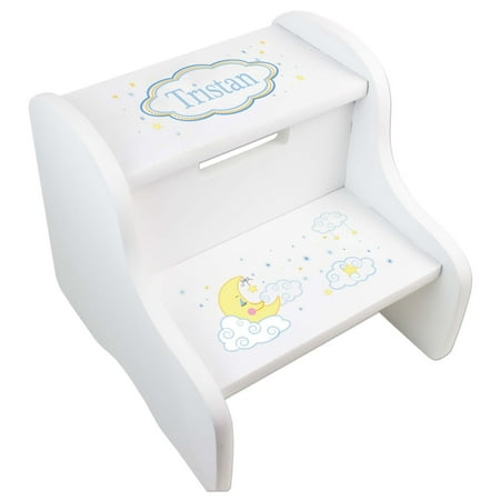Child's White Moon And Stars Two Step Stool