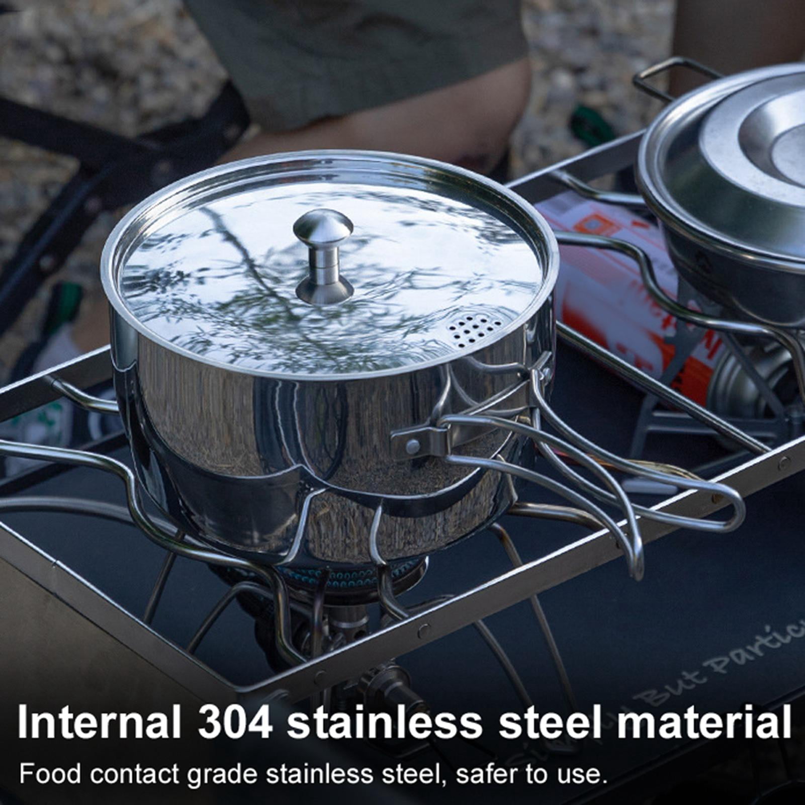 Suodoka 5.9‑L Folding Stainless‑Steel Camping Rice Cooker with Heat‑Resistant 430 Steel Exterior, 304 Food‑Grade Interior, and Ergonomic Handle for Outdoor Cooking