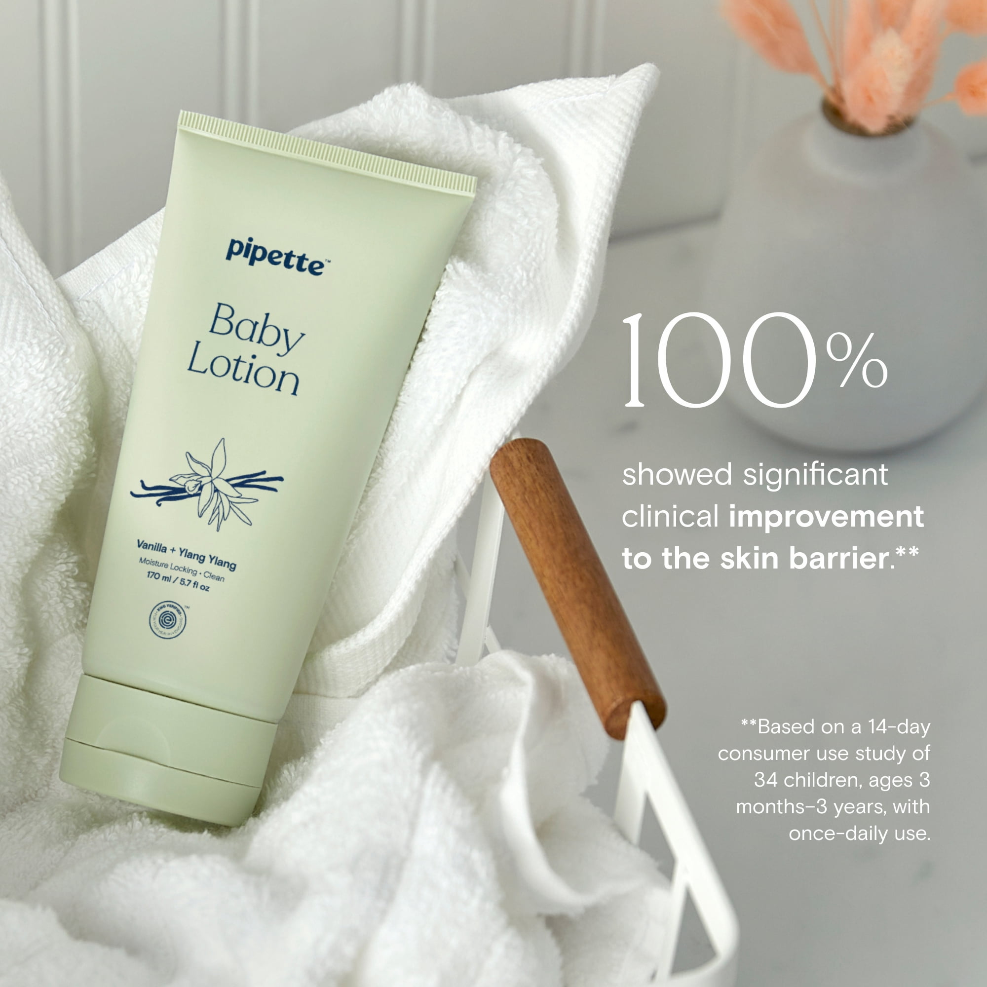 Pipette Baby Lotion, Plant-Based Squalane, Vanilla & Ylang Ylang, 5.7 floz