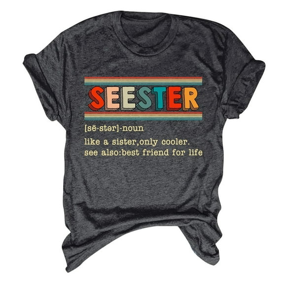 Fshinging Women's Fashion Casual Top Seester Short Sleeved Pullover Round Neck Top