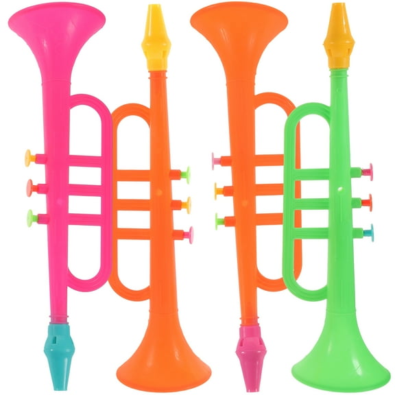 OUNONA 4Pcs Portable Plastic Simulation Trumpets Assorted Colors Fun Noise Makers