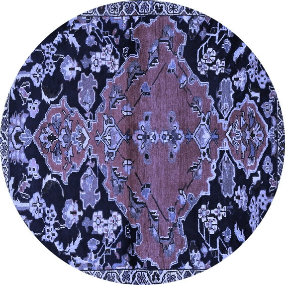 Ahgly Company Machine Washable Indoor Round Persian Blue Traditional Area Rugs, 7' Round