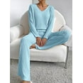 thumbnail image 5 of Loritta Womens Pajama Sets 2 Piece Long Sleeve Ribbed Pit Sleepwear Top and Pants Loungewear Outfits Pjs Sets with Pockets, 5 of 6