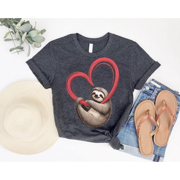 Sloth Heart Shirt – Cute Valentine’s Day T-Shirt, Sloth Lover Gift, Romantic Animal Graphic Tee, Anniversary Love Top for Couples TSHIRT All Size S-5XL
