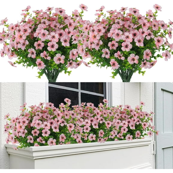 Artificial Faux Plants Flowers, Artificial Flowers Outdoor, Faux Flowers UV Resistant,Faux Plastic Plants Silk Daisy Flower for Outdoors Outside Front Porch Hanging Planter Window Decoration(Pink)