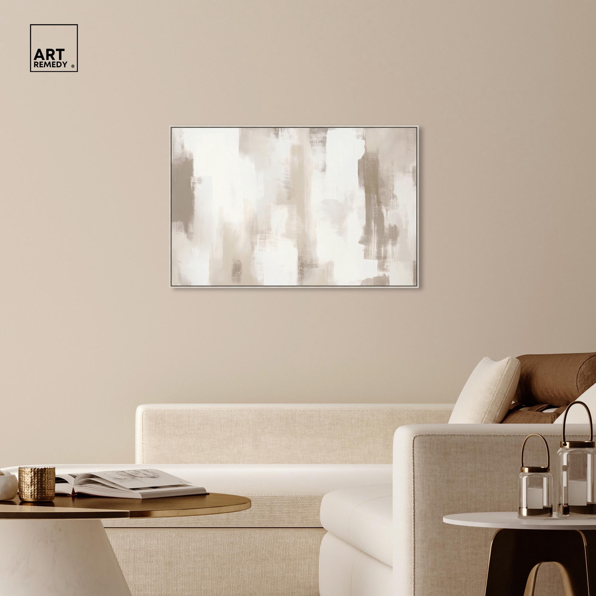 Art Remedy Neutral Abstracts Canvas, 45" x 30", Silver Frame, Winter Mist II