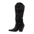 thumbnail image 1 of Awdenio Women's Winter High Boots With Fringe Sleeve In Solid Color And Low Heel, 1 of 6