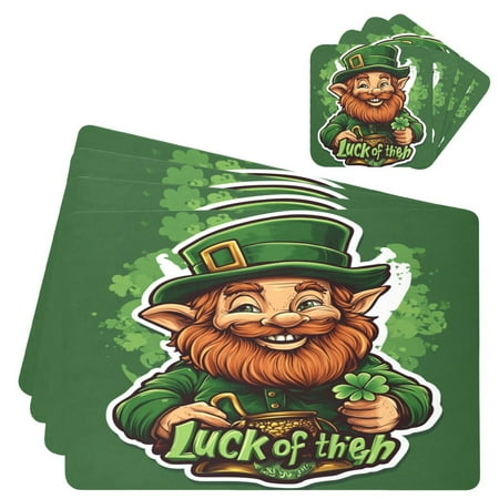 

Wobogo Stpatricks Day Old Leprechaun Placemats Coasters Set of 4 Heat-resistant Non-slip Easy to Clean Square Dinner Plate Mat