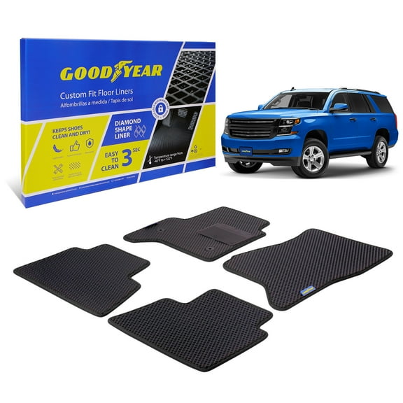 Goodyear All-Weather Car Floor Mats – Custom Fit for Chevy Tahoe 15-20, 4 Pc. Set, Heavy-Duty Diamond Floor Liners for Cars, SUVs, Trucks – Ultimate Interior Car Accessories for Men & Women -GY004994