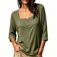 thumbnail image 3 of QSAWXQZ Women's Cotton Linen Blouse Square Neck 3/4 Sleeve Button Loose Casual Lightweight Top M, 3 of 5