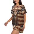 thumbnail image 3 of Womens Pajama Sets With Pocket, Deer American Flag Wall Lounge Sets Short Sleeve Sleepwear PJ Sets for Women, 3 of 6