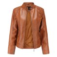 thumbnail image 1 of Txlixc Chaqueta de cuero Pu para mujeres, chaqueta de motocicleta de cuello alto Txlixc moda, 1 of 6