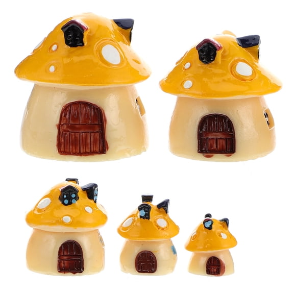 WESIEVYA 5Pcs Yellow Resin Mushroom House Micro Landscape Adornment for Garden
