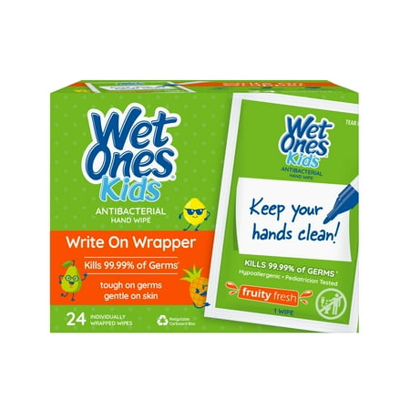 Wet Ones Kids Writable Wrapper Antibacterial Hand Wipe Singles  24 Ct  Fruity Fresh Scent  Tough On Germs Gentle On Skin