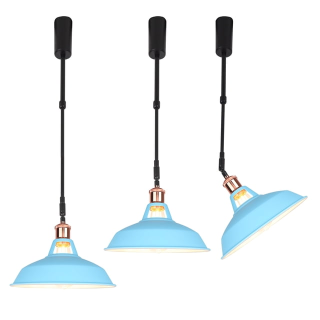 FSLiving Adjustable Height Track Pendnat Light J-Type Macaron Retractable Track Spotlight with Telescoping Rod Adjustable Gimbaled Lamp-Post Juno Track DIY Instant On Cover Lamp, Blue - 3 Lights
