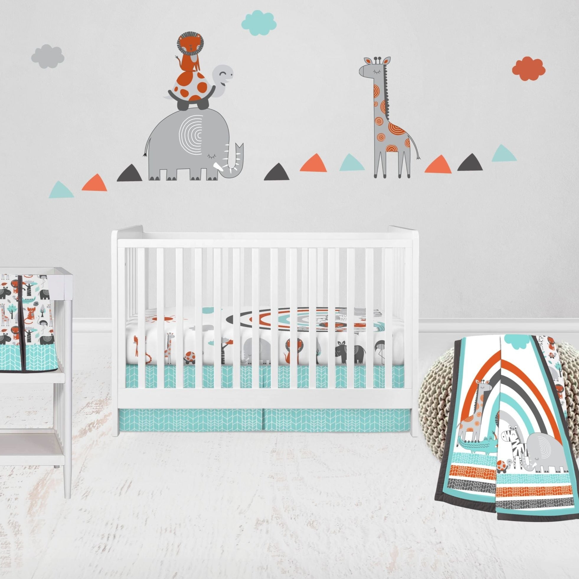 Bacati Jungle Safari 4 Piece Baby Crib Bedding Set with Diaper Caddy