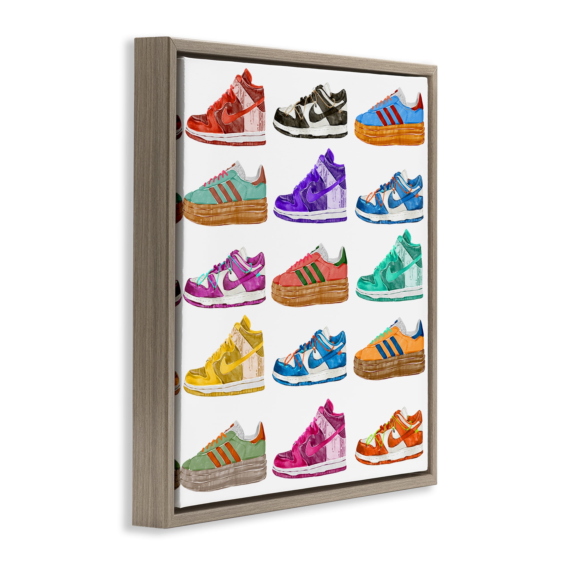 Stupell Industries Fashion Sneakers Array Fashion Painting Brown Floater Framed Canvas Art Print Wall Art, 18 x 18