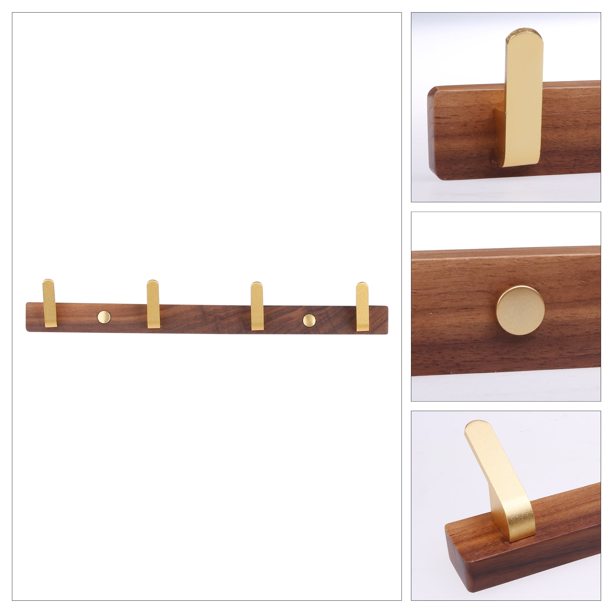 Unique Bargains 1 Pcs Coat Rack Wall Mount Coat Hook for Hanging with 4 Hooks Light Brown