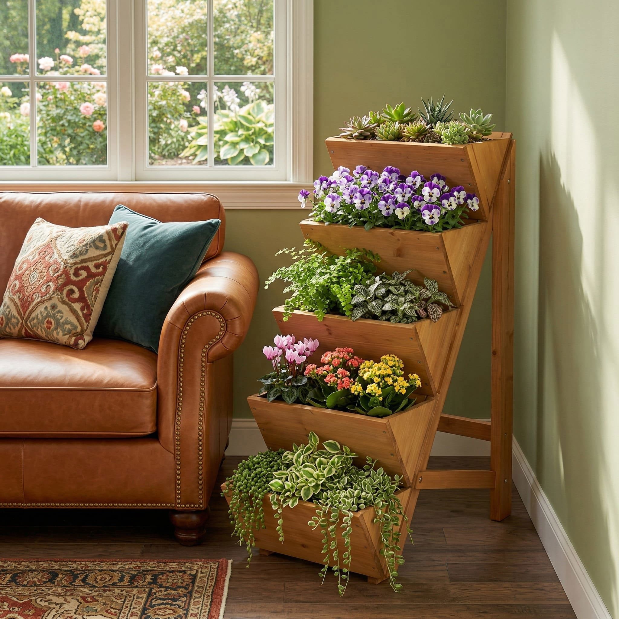 Resenkos 5-Tier Vertical Wooden Raised Garden Bed, Elevated Ladder Style Planter Box with Legs for Small Space Gardening, Orange