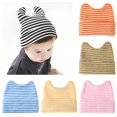 thumbnail image 4 of Cute Bear Ears Warm Gifts Warmer Bonnet Ladies Cap Stripe Baby Hat Knitted Beanie Cap B, 4 of 8