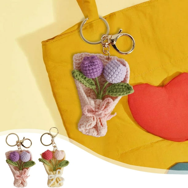 Colgante De Algodón Tejido Adorno Colgante De Ramo Tejido A Mano, Elaborado Ramo De Flores De Ganchillo Para Bolso O Cartera, Rosa, 6x5cm (1 Unidad) Rkxzt