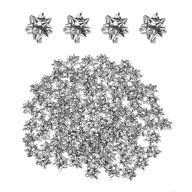 Unique Bargains 100pcs 1' Mini Star Gift Bows Small Metallic Christmas Bows for Gift Wrapping Presents Birthday Wedding, Silver