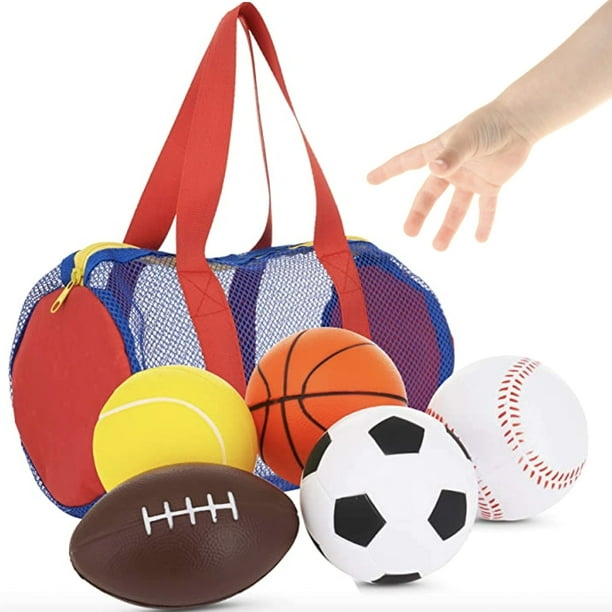 Toddler Sports Balls Set of 5 Foam Balls + Bag Perfect for Small Hands Baby Soccer Ball
