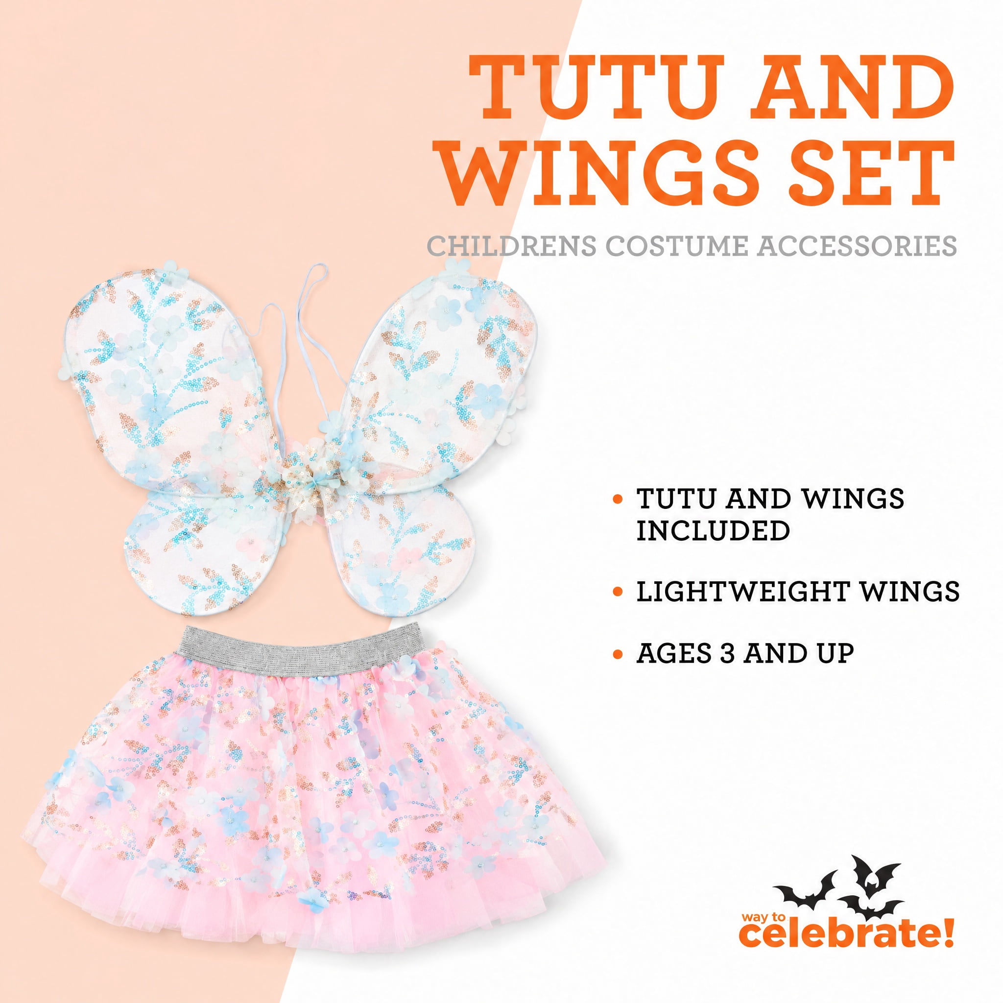 Tutu and Wings Costume Accessory Set for Children, Pink, Halloween by Way To Celebrate