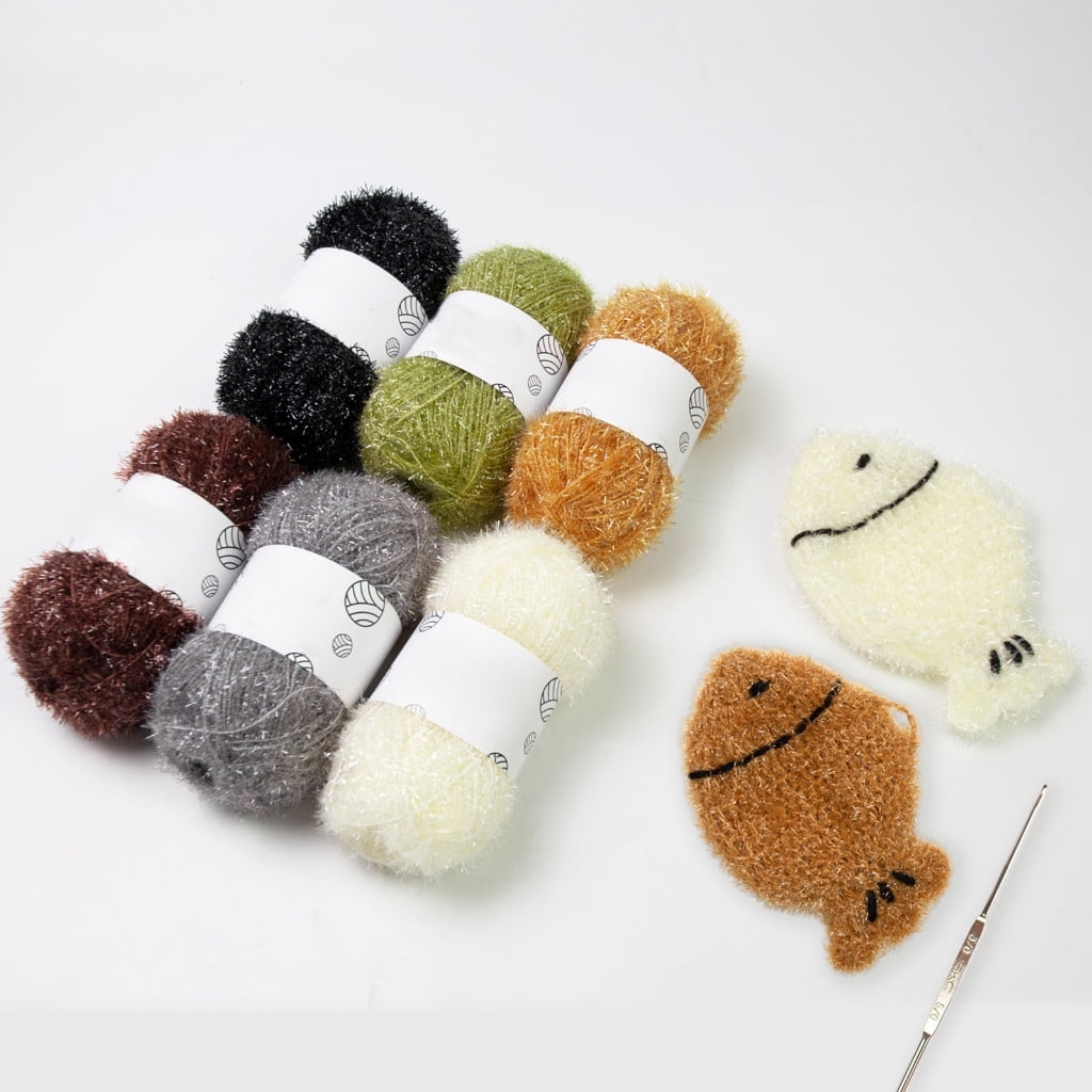 PatungKu Sparkles Dish Scrubby Yarn Crochet Yarn with Hook Polyester Yarn Crochet Yarn