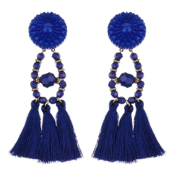 Nvzi Pendientes de piedra natural personalizados, pendientes largos de borlas de lana de moda (azul)