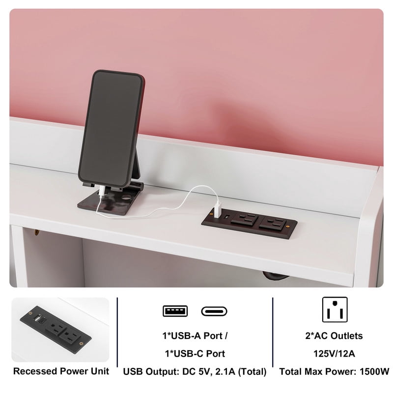 Twin Size House-Shaped Canopy Bed with Roof, Wood Kid's Floor Bed Frame with Storage Shelves, LED Lights & Charging Station