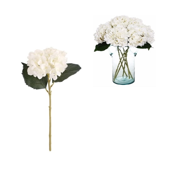 Anewi White Hydrangea Artificial Flowers, Premium Silk Fake Hydrangeas with Stems for Wedding Bouquets, Elegant Faux Flower Arrangement, 1pc